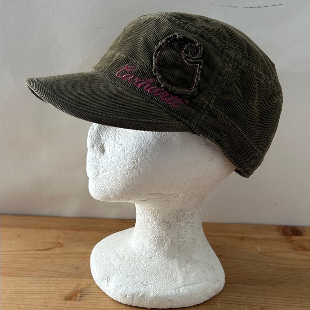 Carhartt Visor Cap Army Green Corduroy Hat Embroidered Logo Adjustable Strapback
